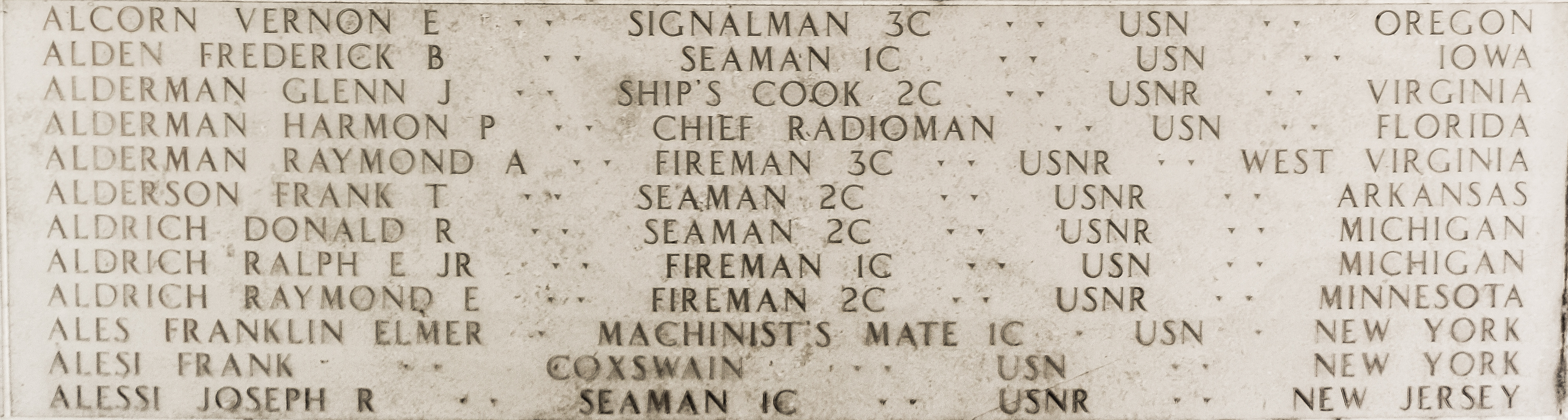 Raymond E. Aldrich, Fireman Second Class